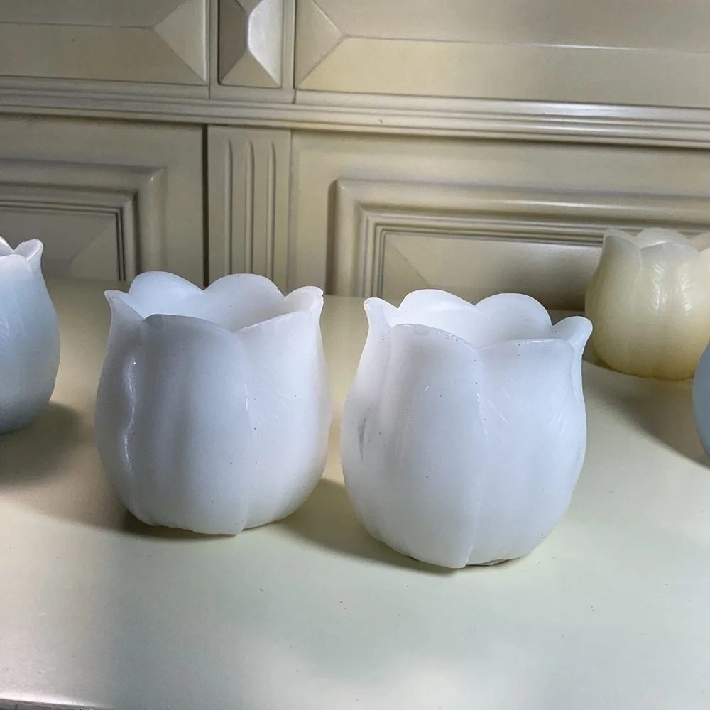 Set of 6 Tulip Flameless LED Tea Light Candles Pastel Blue White Yellow Spring